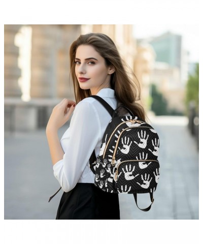 Halloween Women Backpack Spooky Black White Hand Print Anti-Theft Travel Backpack with Luggage Belt Durable Lightweight Handb...