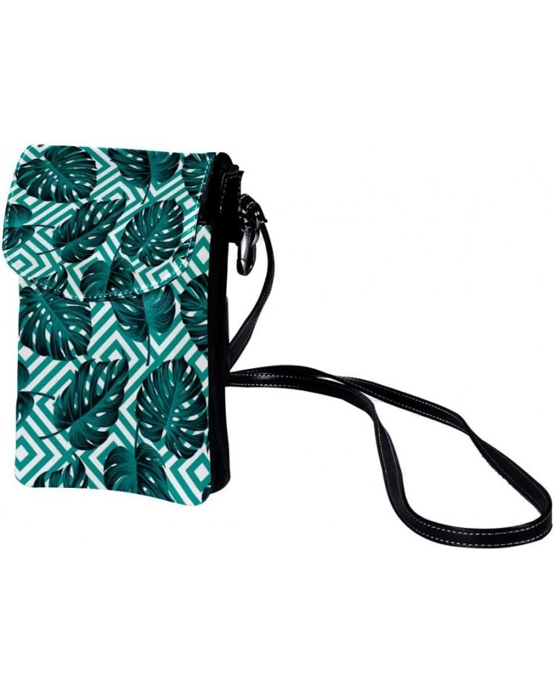 Small Crossbody Bags Palm Leaves On Pink Ripple Leather Cell Phone Purse Wallet for Women Teen Girl Pattern 6 $12.09 Crossbod...