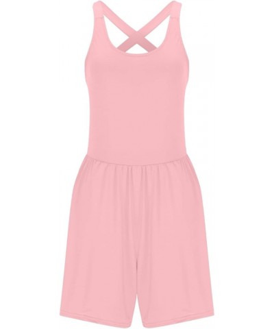 Cute Ladies Romper Sleeveless Solid Jumpsuit With 4 Pockets Petite Overalls for Women Pink-a➤➤ Vacation Resort Outfits Jumpsu...