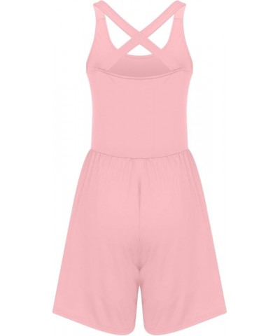 Cute Ladies Romper Sleeveless Solid Jumpsuit With 4 Pockets Petite Overalls for Women Pink-a➤➤ Vacation Resort Outfits Jumpsu...