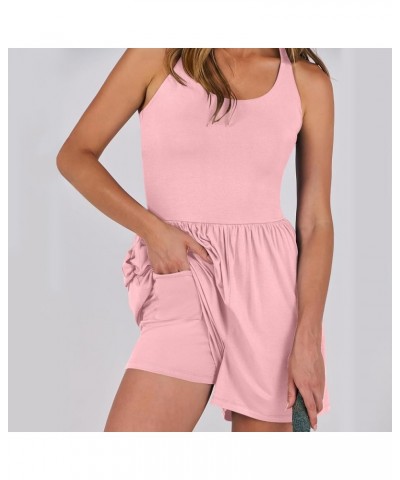 Cute Ladies Romper Sleeveless Solid Jumpsuit With 4 Pockets Petite Overalls for Women Pink-a➤➤ Vacation Resort Outfits Jumpsu...