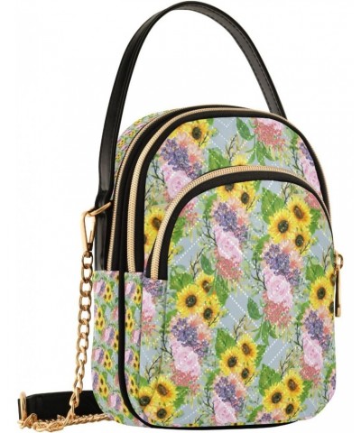 Watercolor Botanical Sunflower Crossbody Handbags for Women Casual Leather Shoulder Phone Purse $11.96 Crossbody Bags