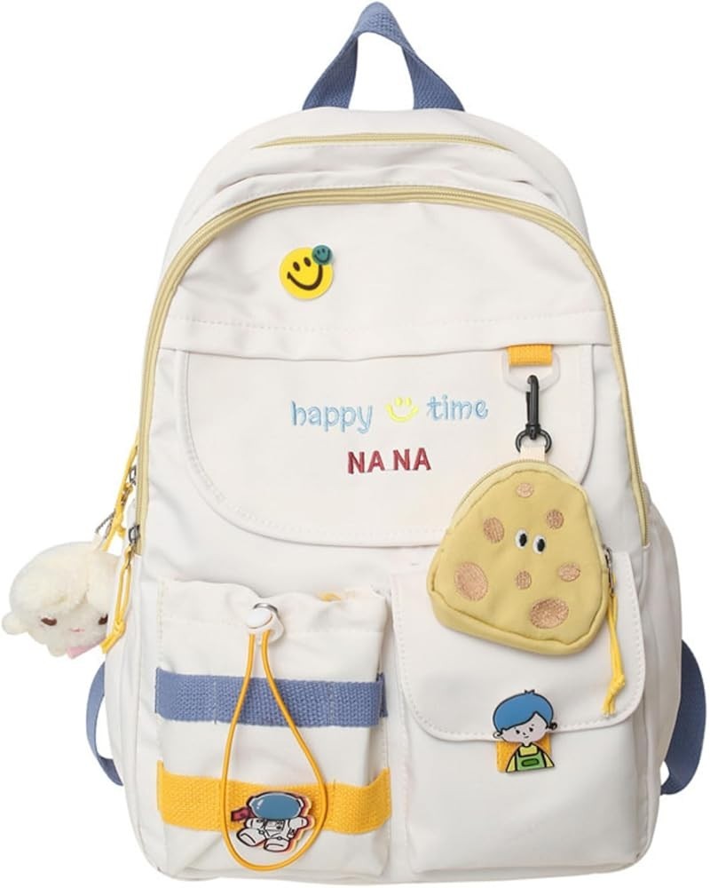 Kawaii Backpack with Cute Accessories Cute Large Capacity with Penny Purse Bag Kawaii Anti Theft Travel Daypack (yellow) Whit...