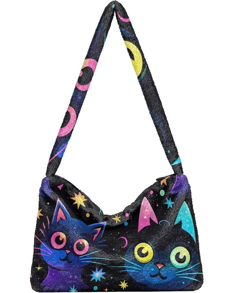 Sweet Gingerbread Ladies Shoulder Handbags, Book Bag with Zipper, Purses for Women Shoulder Bag Neon Cats With Colorful Eyes ...