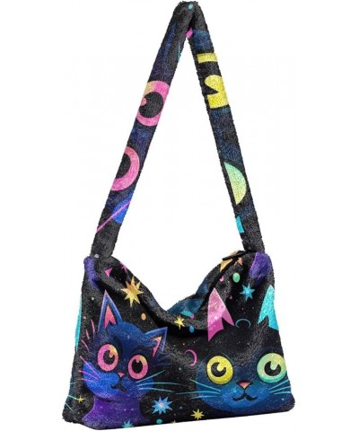 Sweet Gingerbread Ladies Shoulder Handbags, Book Bag with Zipper, Purses for Women Shoulder Bag Neon Cats With Colorful Eyes ...