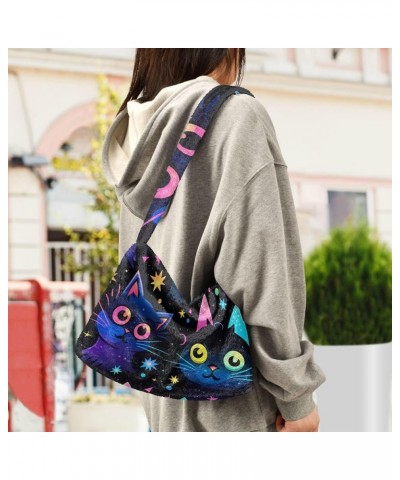 Sweet Gingerbread Ladies Shoulder Handbags, Book Bag with Zipper, Purses for Women Shoulder Bag Neon Cats With Colorful Eyes ...