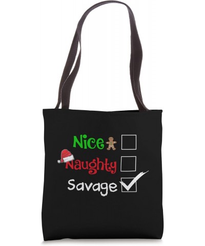 Nice Naughty Savage Funny Santa Christmas Party With Family Tote Bag $12.46 Totes