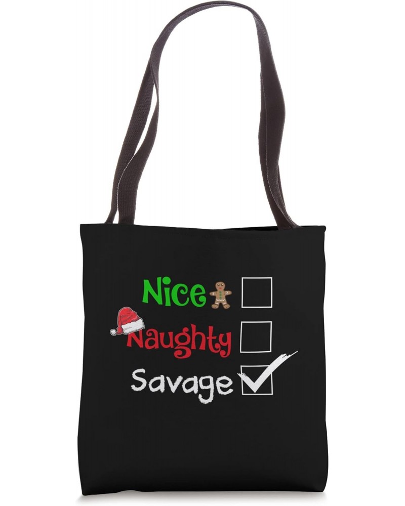 Nice Naughty Savage Funny Santa Christmas Party With Family Tote Bag $12.46 Totes