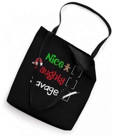 Nice Naughty Savage Funny Santa Christmas Party With Family Tote Bag $12.46 Totes