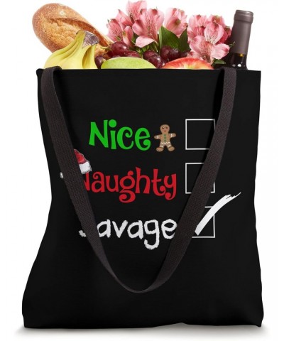 Nice Naughty Savage Funny Santa Christmas Party With Family Tote Bag $12.46 Totes