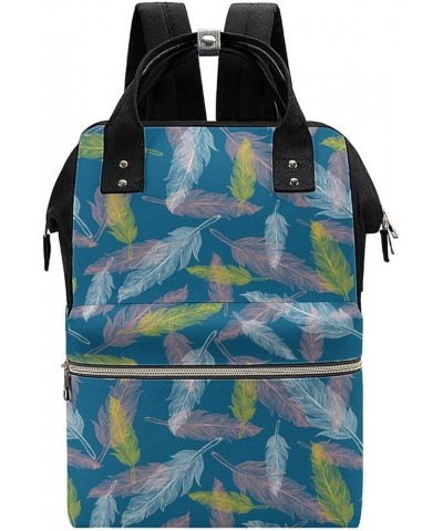 DINO DREAMS Hand Drawn Backpack Work Business, Travel Rucksack Daypack for Adults Women, Handbag,Black Vintage Feather Patter...