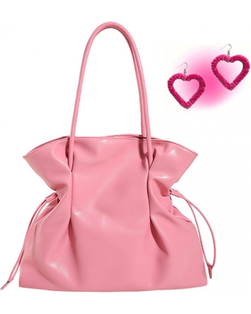 Hobo Bags for Women Pink Tote Bag Handbags with Y2K Love Earrings Large Top Handle Hobo Shoulder Bags Satchel Bag A-pink $19....