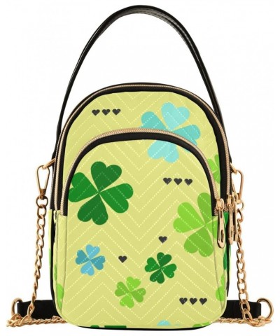 Four Leaf Clover Leaves Black Hearts Small Crossbody Bag Functional Multi Pocket Bag Shoulder Handbag $17.39 Crossbody Bags