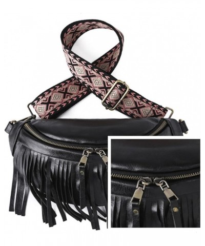 Women Vegan Leather Cross Chest Bag Rivets Fringed Shoulder Handbag Purse Waist Bag C-Black $13.80 Shoulder Bags