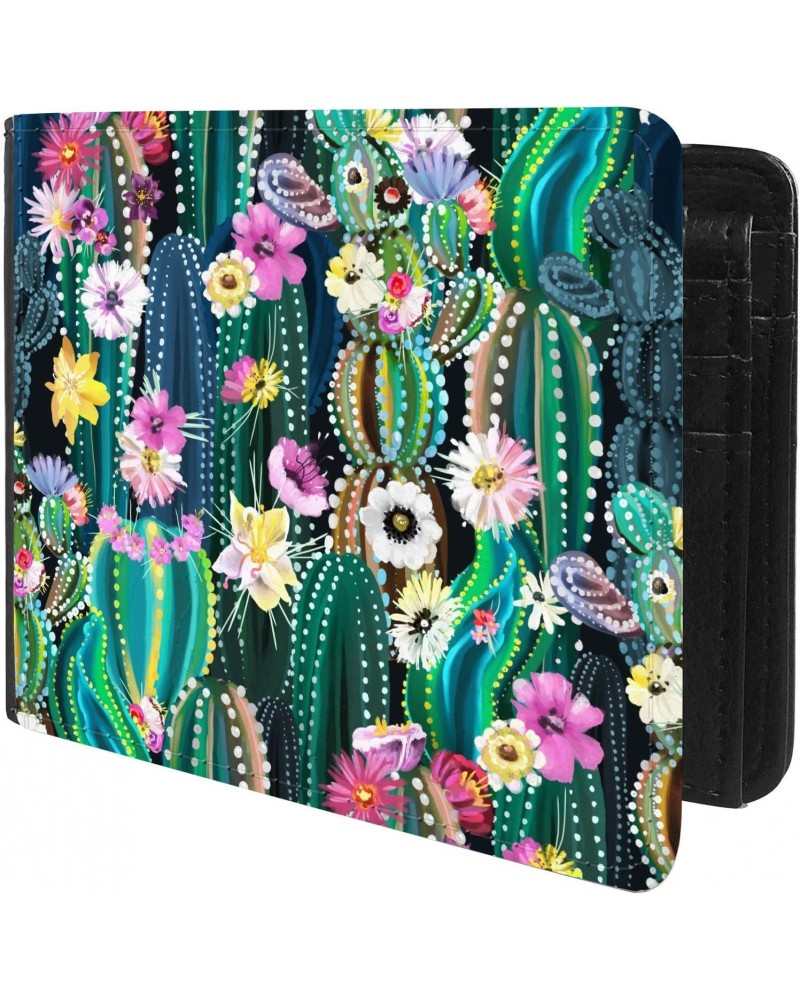 Unique Desige Pattern - Hand painted blooming cactus, Slim Front Pocket Wallet Billfold RFID Blocking $12.50 Wallets