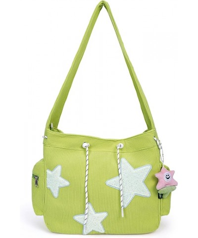 Cute Messenger Bag, Aesthetic Crossbody Bag, Y2K Star Grunge Bag Emo Shoulder Tote Purse for Women Green-corduroy $14.27 Totes