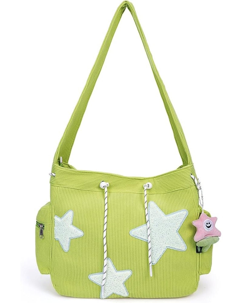 Cute Messenger Bag, Aesthetic Crossbody Bag, Y2K Star Grunge Bag Emo Shoulder Tote Purse for Women Green-corduroy $14.27 Totes