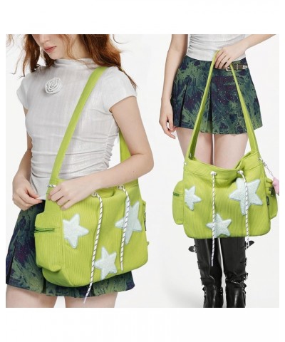 Cute Messenger Bag, Aesthetic Crossbody Bag, Y2K Star Grunge Bag Emo Shoulder Tote Purse for Women Green-corduroy $14.27 Totes