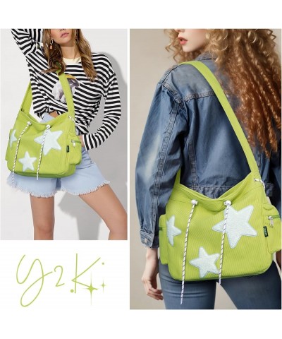 Cute Messenger Bag, Aesthetic Crossbody Bag, Y2K Star Grunge Bag Emo Shoulder Tote Purse for Women Green-corduroy $14.27 Totes