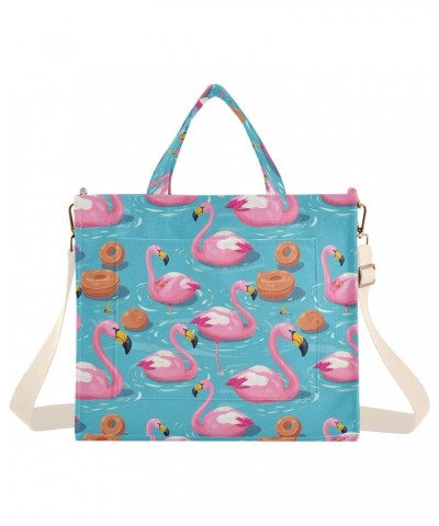 Pink Swimming Flamingo Tote Bag Large Capacity for Women Handbag Corduroy Crossbody Shoulder Bag $13.80 Totes