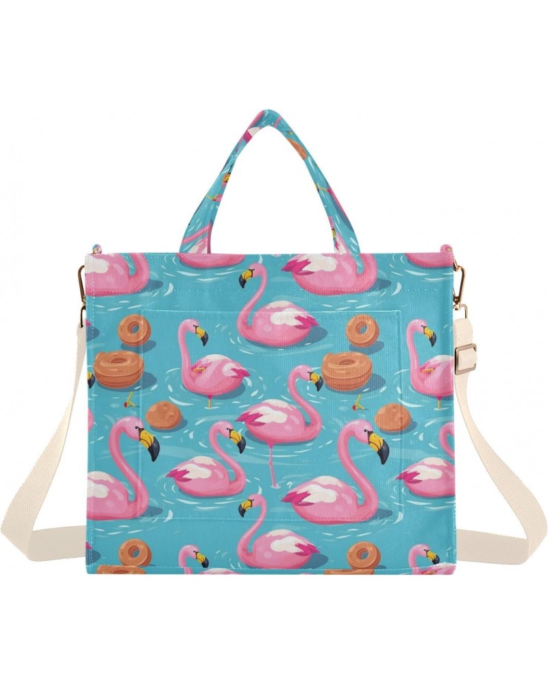 Pink Swimming Flamingo Tote Bag Large Capacity for Women Handbag Corduroy Crossbody Shoulder Bag $13.80 Totes