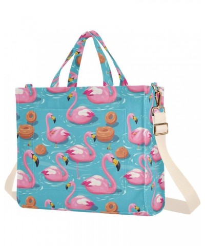 Pink Swimming Flamingo Tote Bag Large Capacity for Women Handbag Corduroy Crossbody Shoulder Bag $13.80 Totes