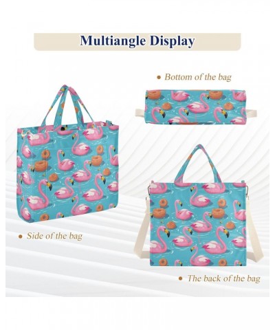 Pink Swimming Flamingo Tote Bag Large Capacity for Women Handbag Corduroy Crossbody Shoulder Bag $13.80 Totes