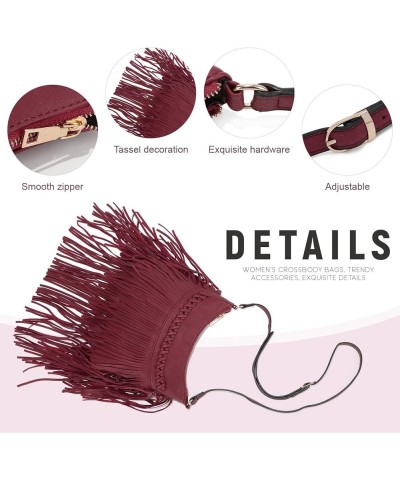 Leather Fringe Purse for Women Trendy Western Tassel Crossbody Bag Vintage Hobo Black Shoulder Messenger Bag Wine Red $16.44 ...