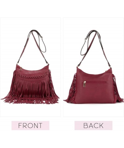 Leather Fringe Purse for Women Trendy Western Tassel Crossbody Bag Vintage Hobo Black Shoulder Messenger Bag Wine Red $16.44 ...