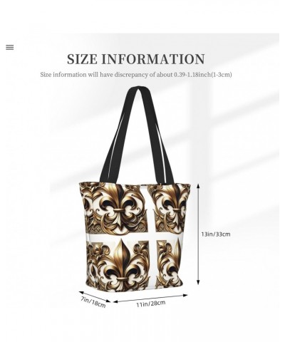 Women Shoulder Bag Fleur-De-Lis-Retro-Gold Foldable Tote Bag With Zipper Closure Casual Shopping Purse Daily Bag $14.15 Totes