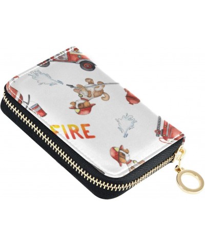 Cartoon Cute Fire Safety Dog Small Card Wallets Womens Riskfree RFID Wallet Leather Zip Pocket Wallet for Travel $10.79 Wallets