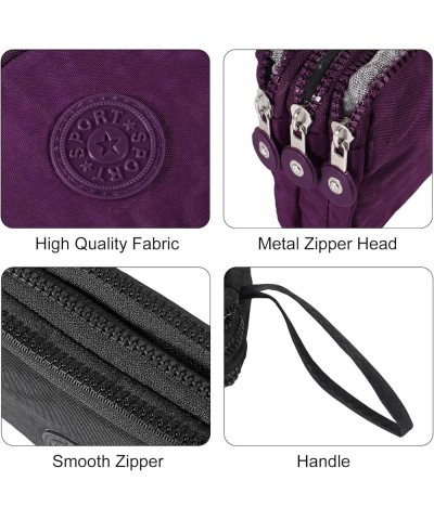 Large Capacity Wristlet Wallet - Women 3 Layers Zipper Oxford Cloth Waterproof Handbag Purse Black+purple $5.81 Wristlets