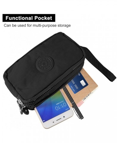 Large Capacity Wristlet Wallet - Women 3 Layers Zipper Oxford Cloth Waterproof Handbag Purse Black+purple $5.81 Wristlets