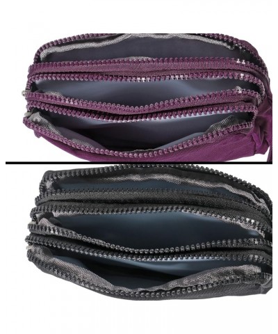 Large Capacity Wristlet Wallet - Women 3 Layers Zipper Oxford Cloth Waterproof Handbag Purse Black+purple $5.81 Wristlets