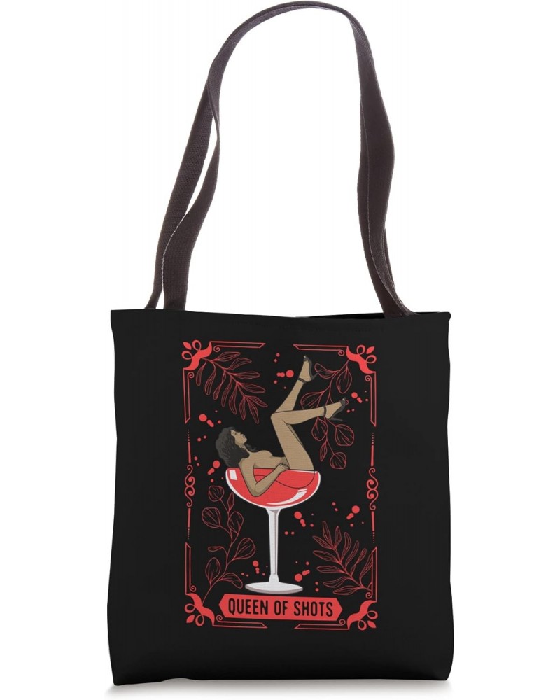 Tarot Card Women Queen of Shots Drinking Witchy Black Girl Tote Bag $15.66 Totes