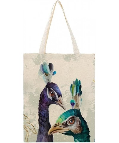 Peacock Feature Canvas Beach Bags, Shopping Bag for Books, Inspirational Gifts for Bachelorette Style-12 $10.56 Totes