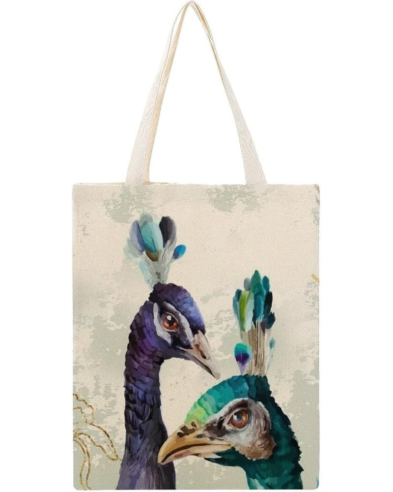 Peacock Feature Canvas Beach Bags, Shopping Bag for Books, Inspirational Gifts for Bachelorette Style-12 $10.56 Totes