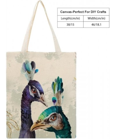 Peacock Feature Canvas Beach Bags, Shopping Bag for Books, Inspirational Gifts for Bachelorette Style-12 $10.56 Totes