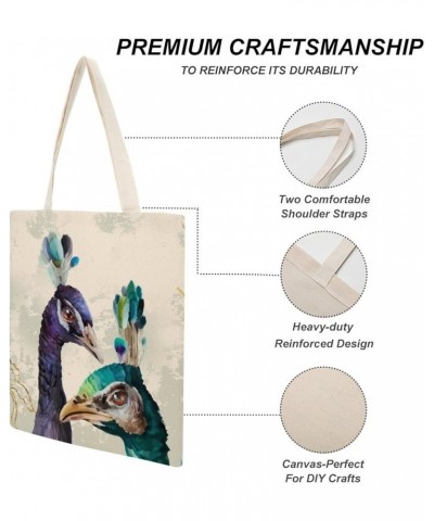 Peacock Feature Canvas Beach Bags, Shopping Bag for Books, Inspirational Gifts for Bachelorette Style-12 $10.56 Totes