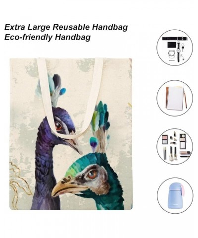 Peacock Feature Canvas Beach Bags, Shopping Bag for Books, Inspirational Gifts for Bachelorette Style-12 $10.56 Totes