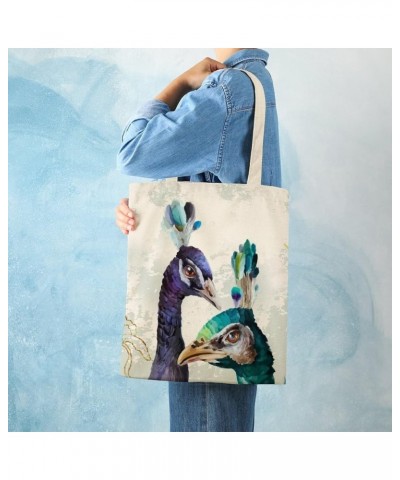 Peacock Feature Canvas Beach Bags, Shopping Bag for Books, Inspirational Gifts for Bachelorette Style-12 $10.56 Totes