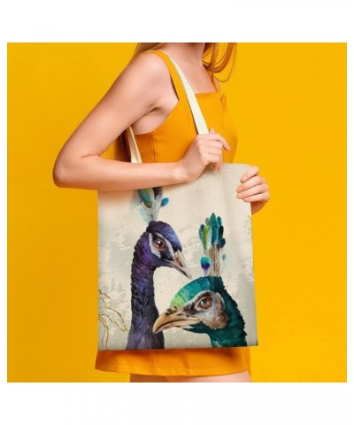 Peacock Feature Canvas Beach Bags, Shopping Bag for Books, Inspirational Gifts for Bachelorette Style-12 $10.56 Totes