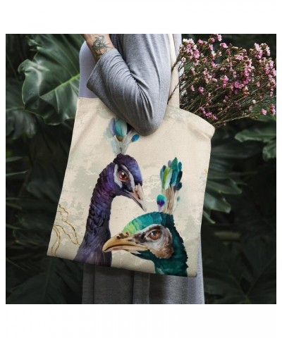 Peacock Feature Canvas Beach Bags, Shopping Bag for Books, Inspirational Gifts for Bachelorette Style-12 $10.56 Totes