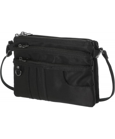 Treble Pockets Small Crossbody Purse Cell Phone Purse Wallet Shoulder Bags for Women Nylon Black $16.82 Crossbody Bags