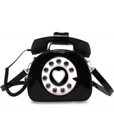 Novelty Telephone Shaped Shoulder Bag Funny Retro Phone Crossbody Bag Totes Chain Purse Black $12.71 Totes