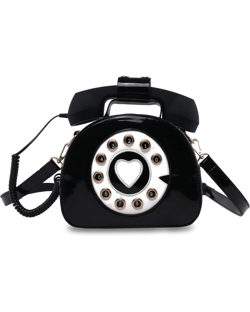 Novelty Telephone Shaped Shoulder Bag Funny Retro Phone Crossbody Bag Totes Chain Purse Black $12.71 Totes