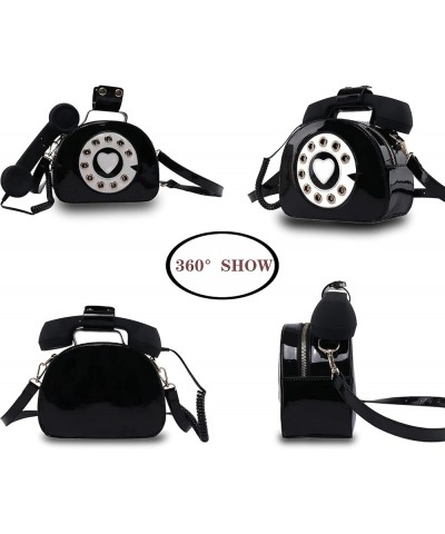 Novelty Telephone Shaped Shoulder Bag Funny Retro Phone Crossbody Bag Totes Chain Purse Black $12.71 Totes