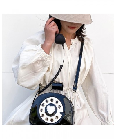 Novelty Telephone Shaped Shoulder Bag Funny Retro Phone Crossbody Bag Totes Chain Purse Black $12.71 Totes