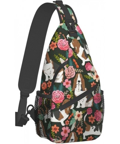 Durable Adjustable Outdoor Hiking Dog Show Black Print Cross Chest Bag Diagonally Single Shoulder Backpack Dog and Flower One...