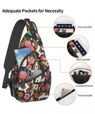 Durable Adjustable Outdoor Hiking Dog Show Black Print Cross Chest Bag Diagonally Single Shoulder Backpack Dog and Flower One...